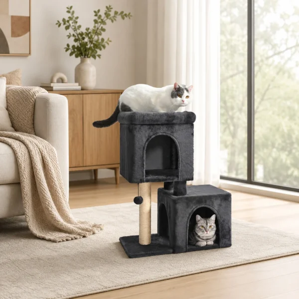 30-Inch Cat Tree with 2 Cozy Condos Sisal