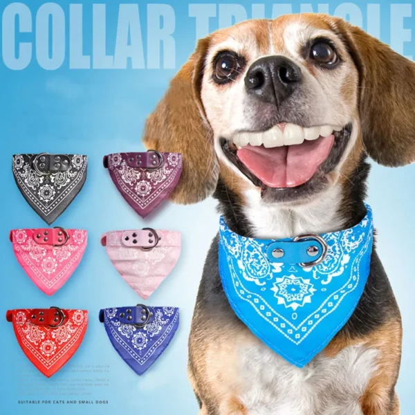 Adjustable PU Leather Pet Triangle Bandana Paisley Pattern Neck Scarf